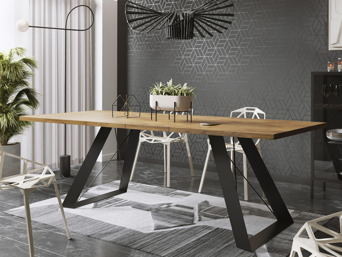 ESSTISCH Colter rechteckig ausziehbar, Lancelot Eiche 140-240/80/76 cm - Eichefarben/Schwarz, Holzwerkstoff/Metall (140/80/76cm) - WFL GROUP