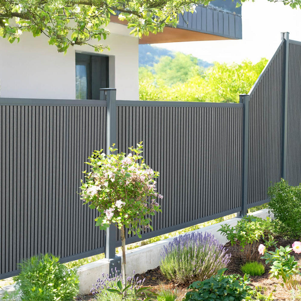 SICHTSCHUTZZAUN CALLADO PREMIUM - 115 cm, 2 x Element + 3 x Pfosten - Anthrazit, Kunststoff (383/115cm) - Home Deluxe