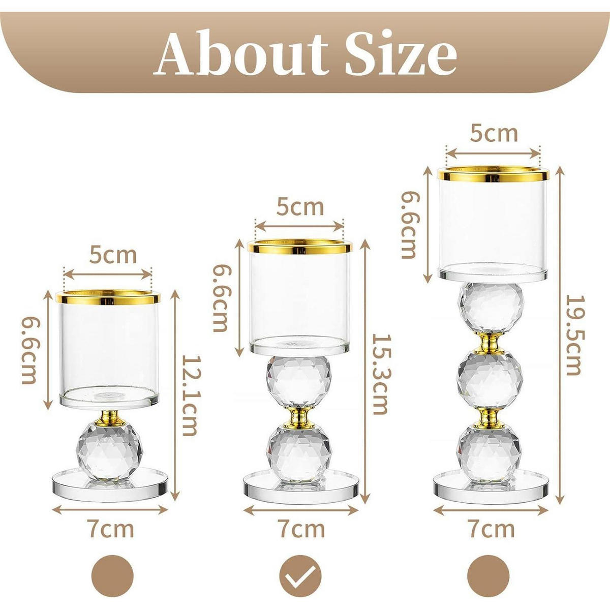 KERZENSTÄNDER 2-teiliges Set Kristall Glas Gold 15,3 cm - Goldfarben, Glas (7/15.3/7cm)