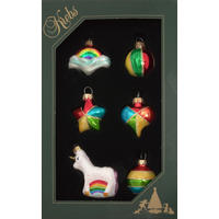 CHRISTBAUMSCHMUCK Unicorn Mini-Set Mehrfarbig 5cm (Glas / 6 Stk.) - Multicolor, Glas (3/5/3cm) - Krebs Glas Lauscha