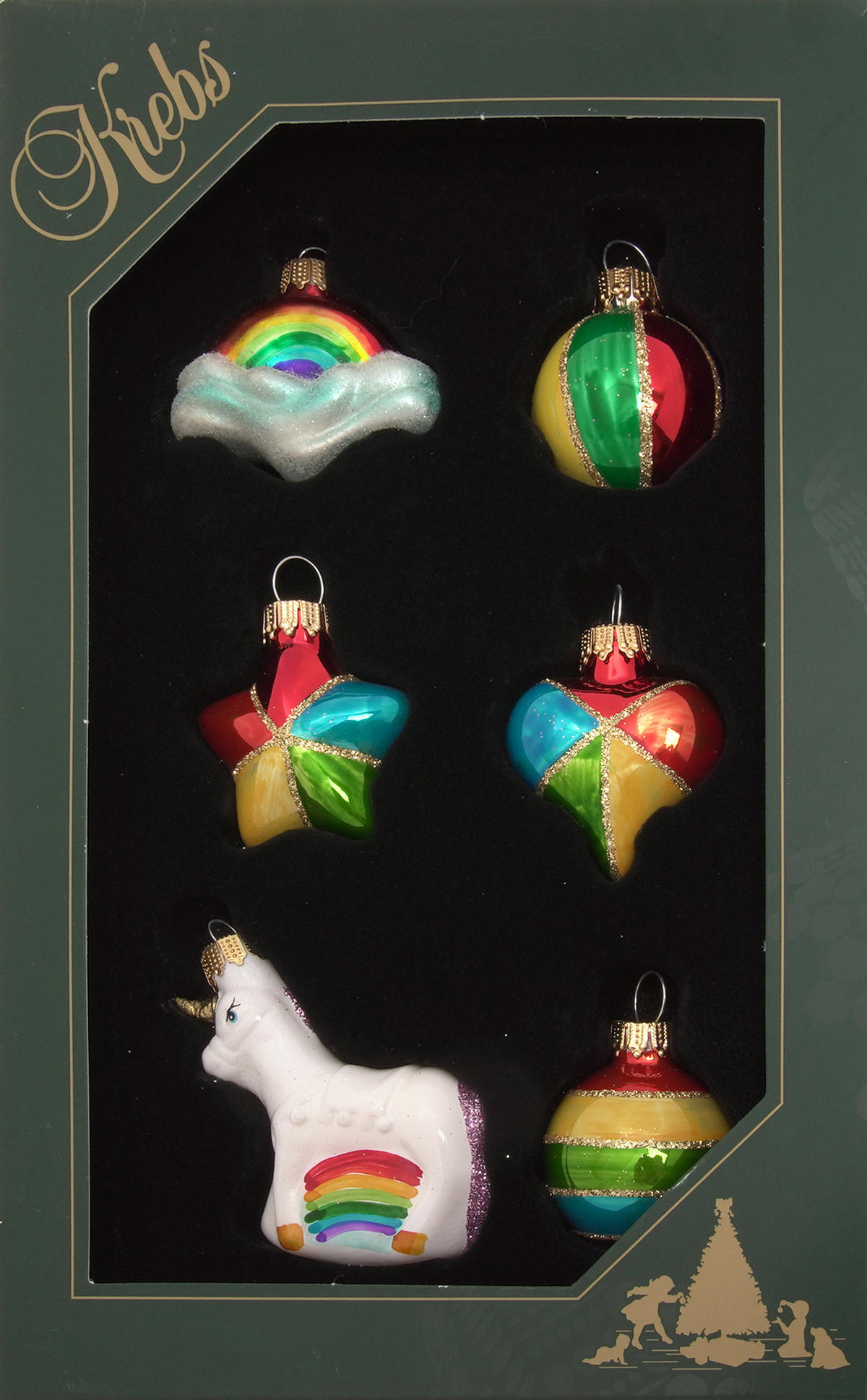 CHRISTBAUMSCHMUCK Unicorn Mini-Set Mehrfarbig 5cm (Glas / 6 Stk.) - Multicolor, Glas (3/5/3cm) - Krebs Glas Lauscha