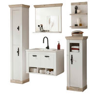 BADKOMBINATION Pinie weiß, Oslo Pinie, Landhaus Badmöbel Set 6-tlg. hängend MIT Waschbecken 205 x 200 cm - Anthrazit/Weiß, Holzwerkstoff/Metall (205/200/46cm) - Furn.Design