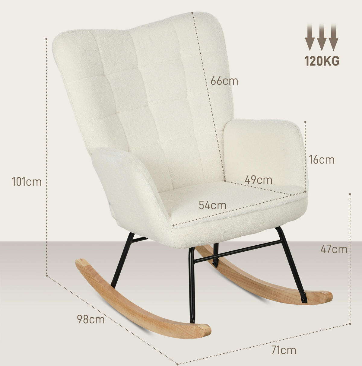 SCHAUKELSTUHL Polyester Berbervliesoptik mit Armlehnen 71/98/101 cm Weiß - Weiß, Textil (98/101/71cm) - Redom