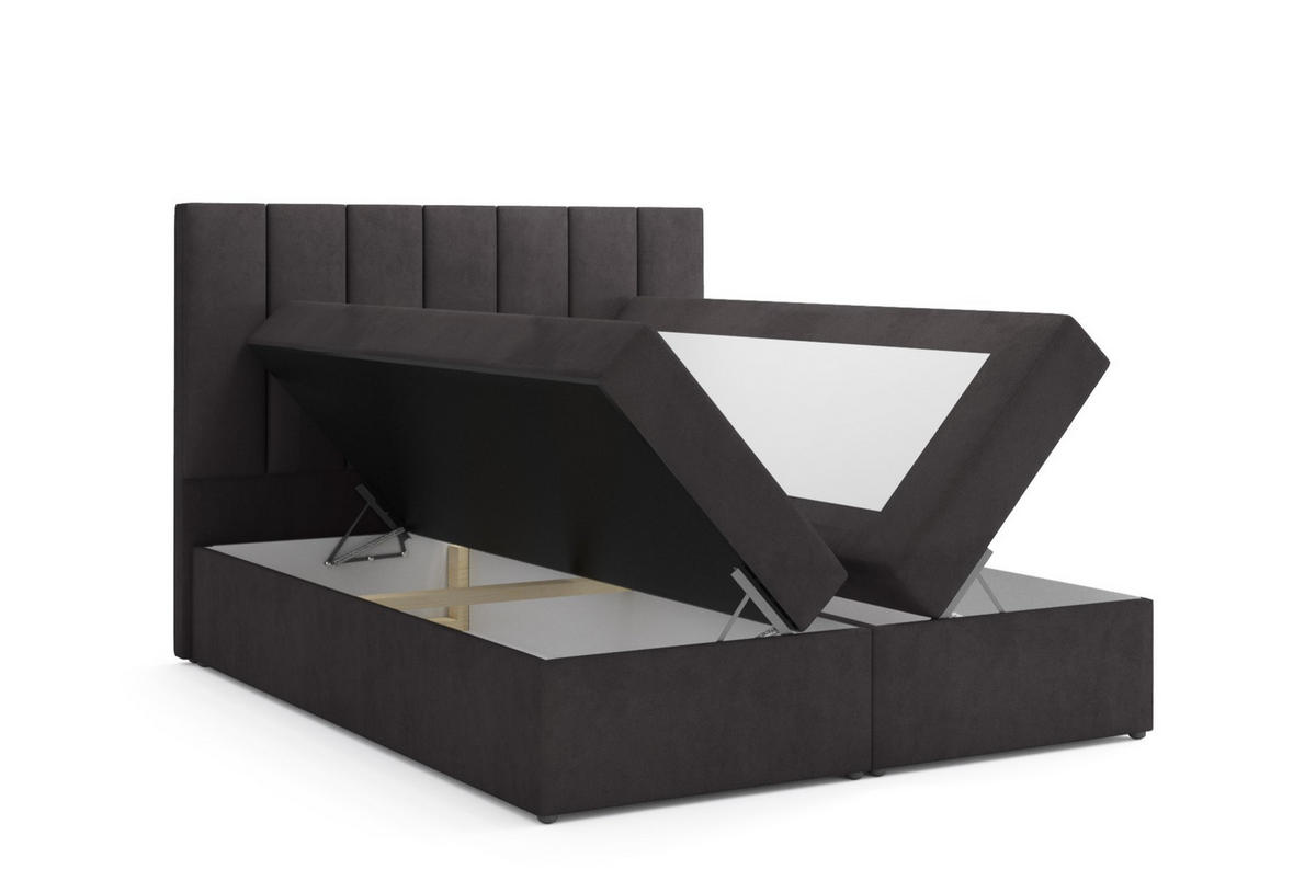 BOXSPRINGBETT HUGO, 120 x 200 cm, Bettkasten, H3, grau - Dunkelgrau, Textil (120/200cm) - Labett