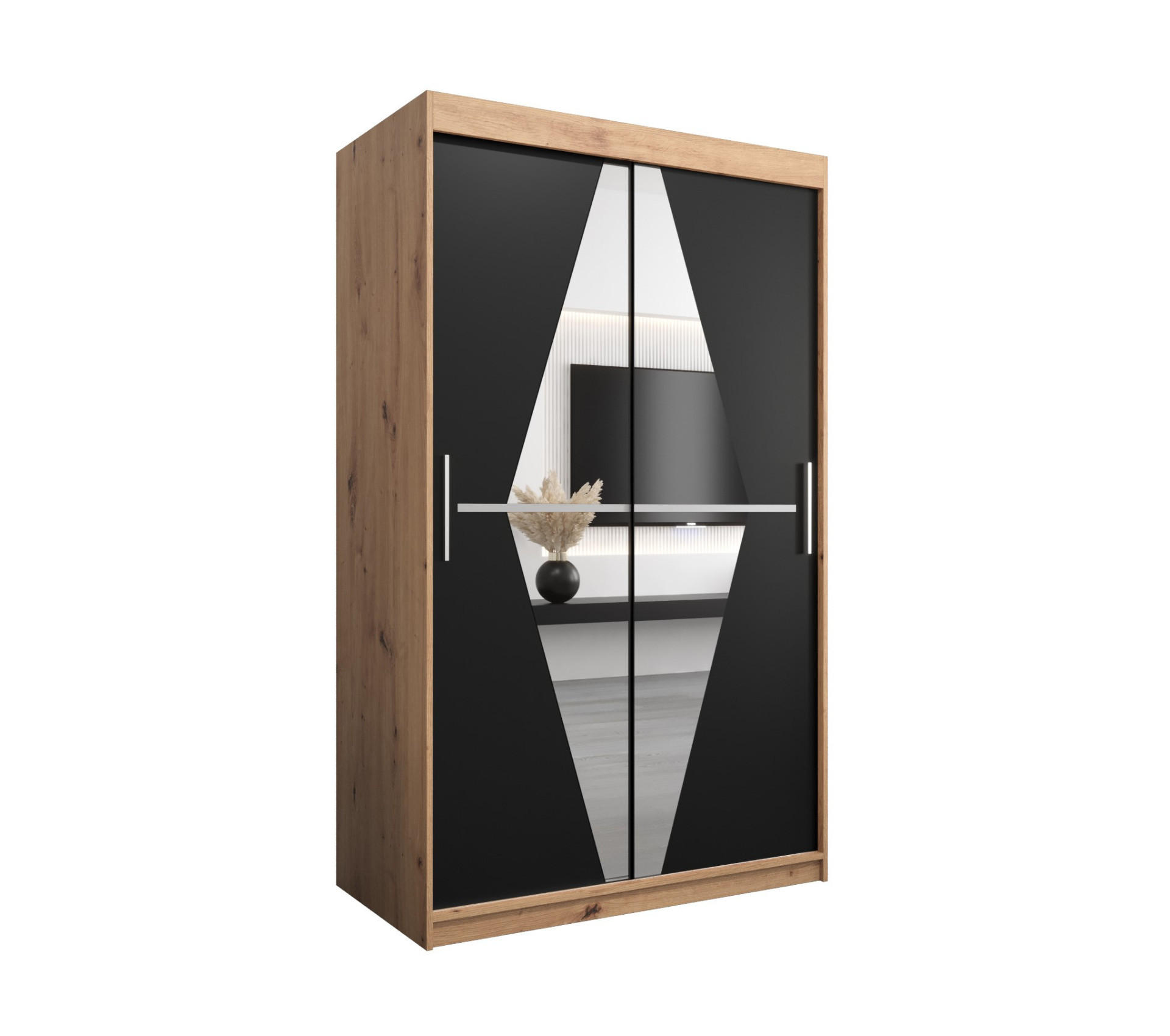 SCHWEBETÜRENSCHRANK 200/120/62 2-türig - Silberfarben/Schwarz, Holz/Kunststoff (120/200/62cm) - Abiks Möbel