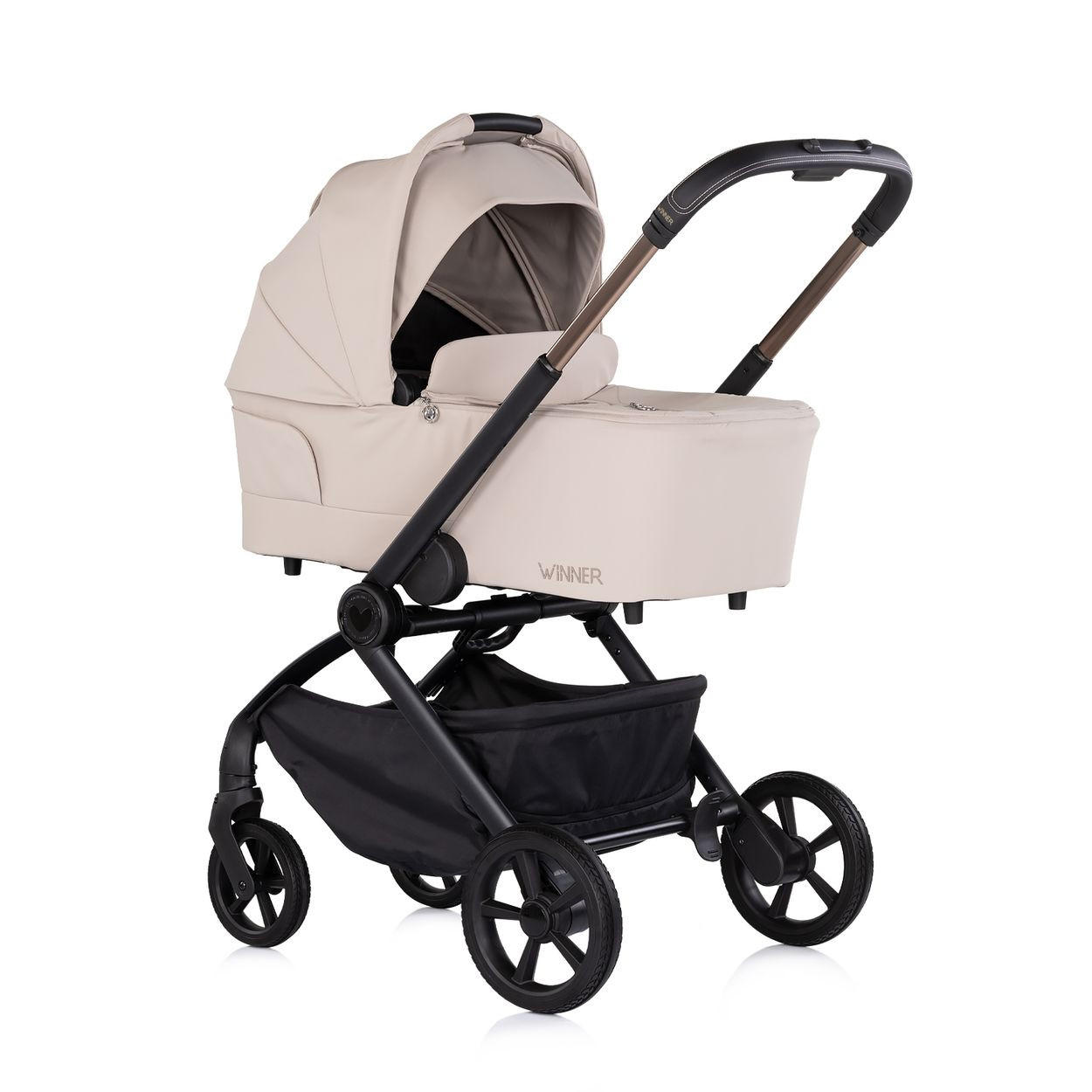 KOMBIKINDERWAGEN Winner 2 in 1 beige Babywanne klappbar Fußabdeckung Korb - Beige, Metall (85/61/95cm) - Chipolino