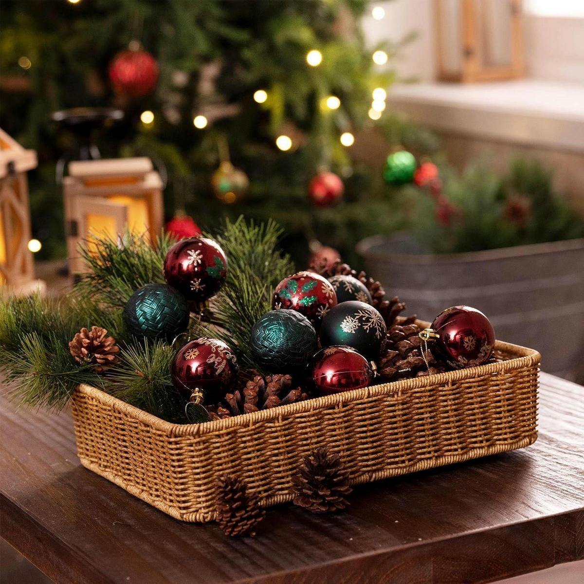 WEIHNACHTSKUGELN 9-teiliges Set 6CM Landstraße Thema Rot Grün Gold - Multicolor, Kunststoff (6/6/6cm)