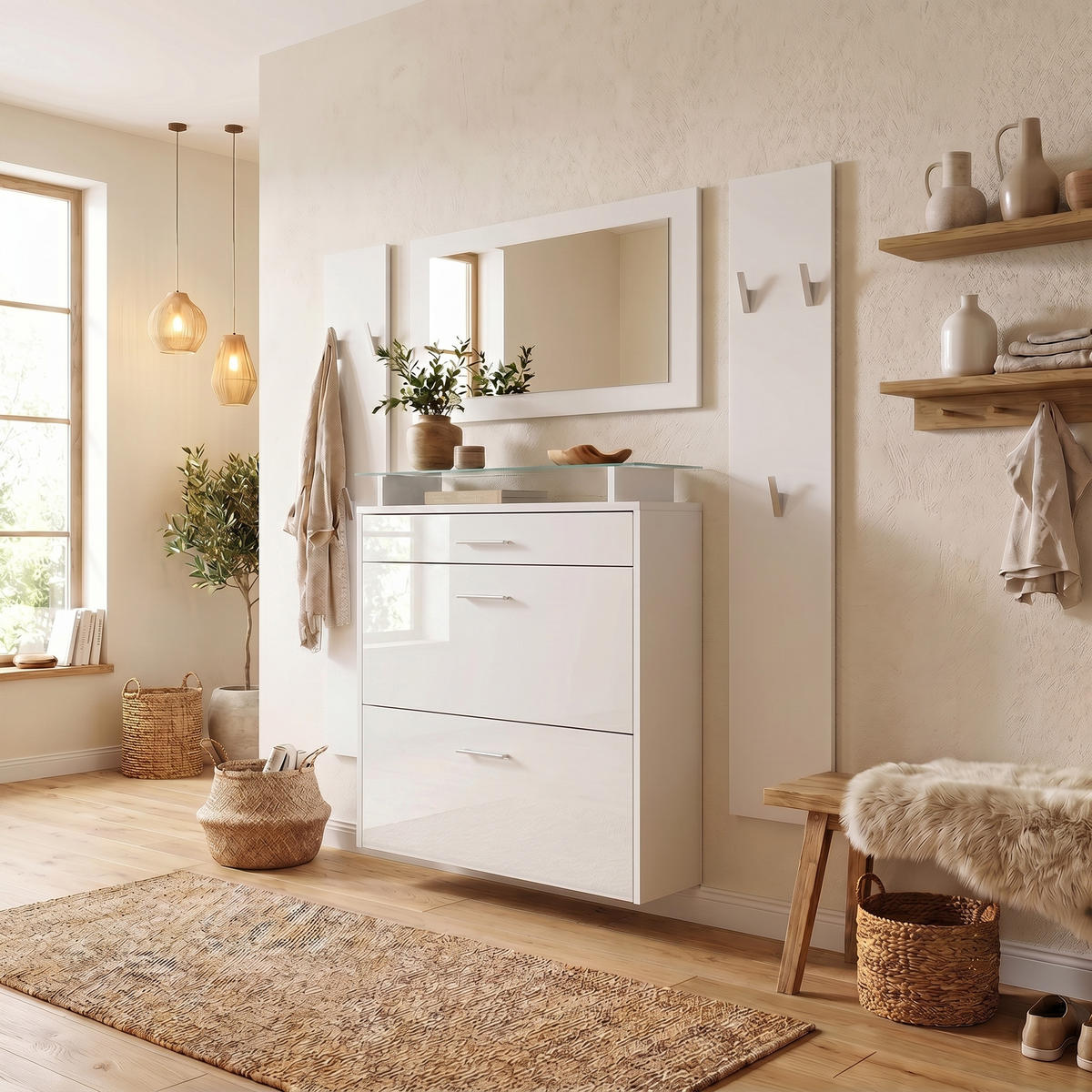 GARDEROBE Malea Front in Weiß Hochglanz - Weiß Hochglanz, Holzwerkstoff (180/180/23cm) - Vladon
