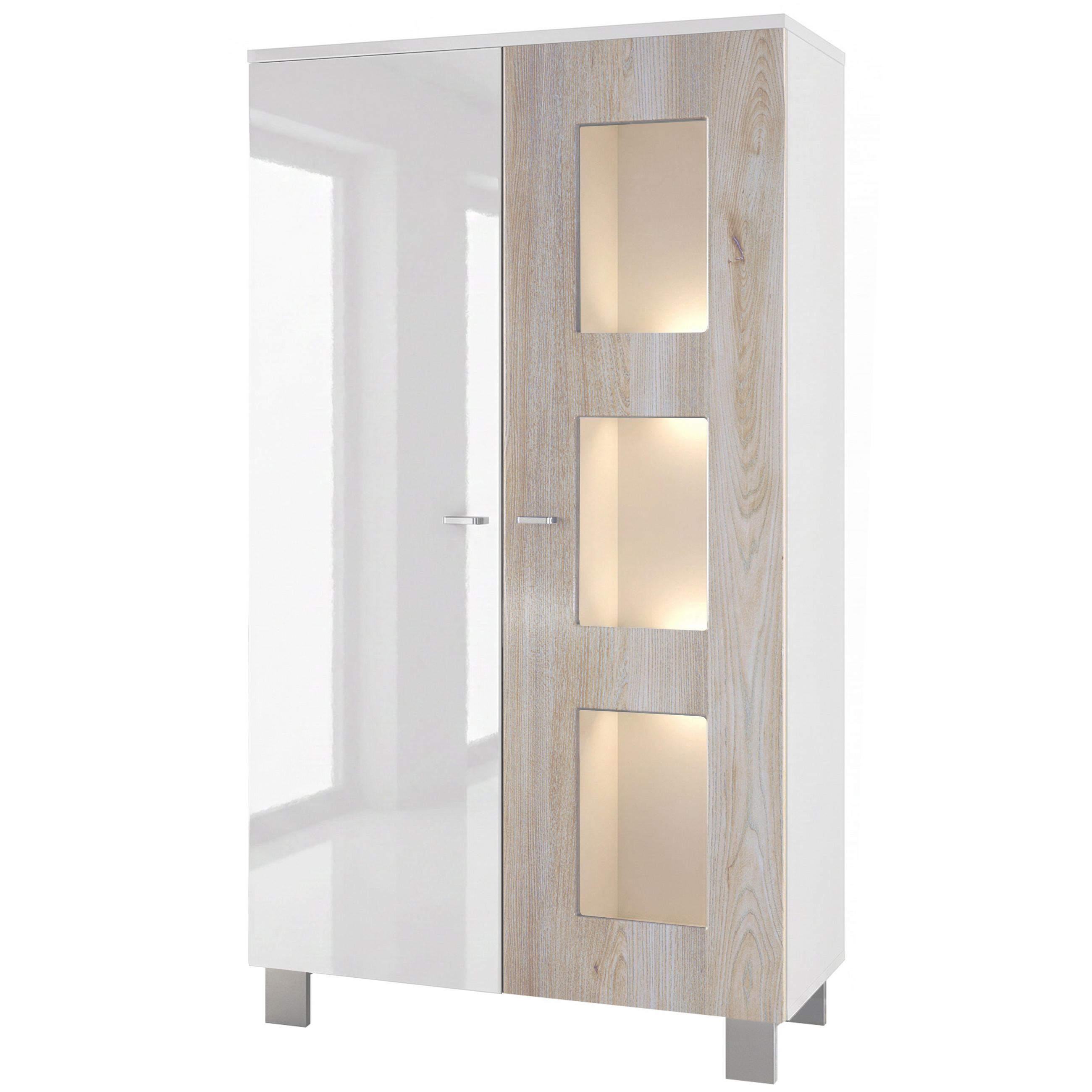 VITRINE Denjo Tür in Eiche Nordic - Silbereichenfarben, Holzwerkstoff (71/129/35cm) - Vladon