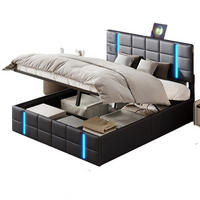 POLSTERBETT 140x200 cm Schwarz mit LED USB Stauraum - Schwarz, Metall (140/200cm) - SHOPENTRA