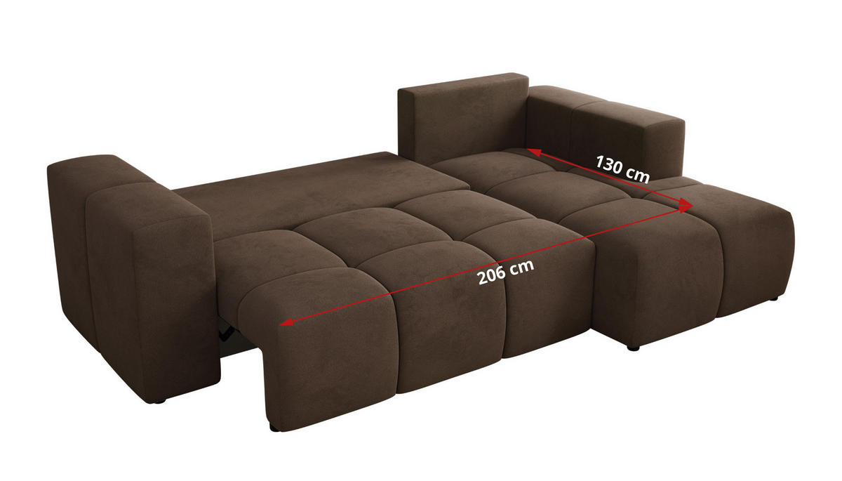 ROHOVÁ SEDAČKA MONIVA L - Hnědá Samet - Pravá Strana - černá/hnědá, textil/plast (266/164cm) - MKS