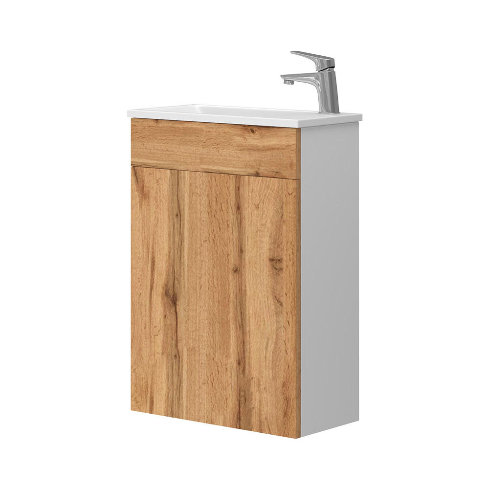 WASCHTISCHKOMBI Amadeo, Goldkraft Eiche/Weiß, 2 Teile, mit Waschbecken - Honigeiche, Holzwerkstoff (50/70/25cm) - Vicco
