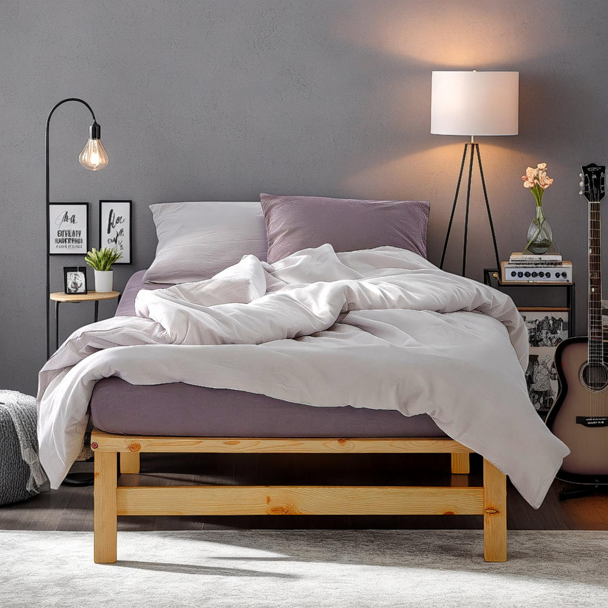 HOLZBETT mit Matratze 90/200 cm natur - Braun, Holz (90/200cm) - Homestyle4u
