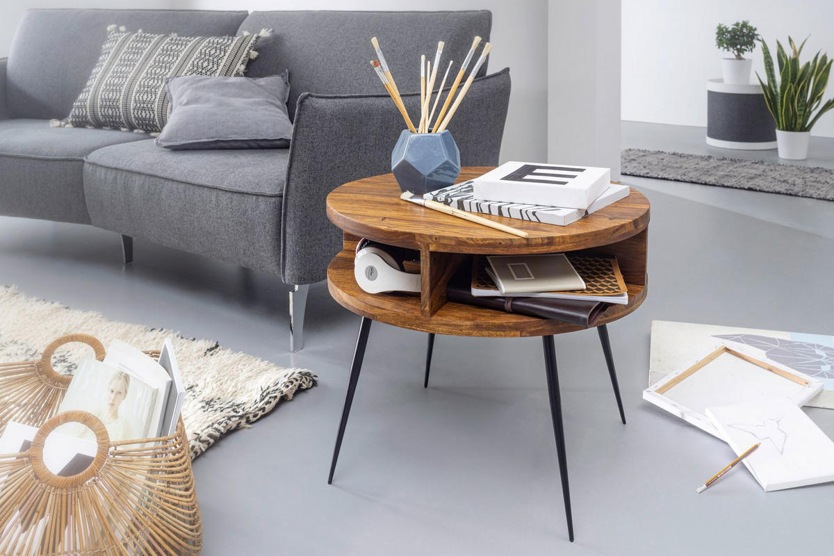 COUCHTISCH rund ANIL Sofatisch - Sheeshamfarben, Holz (60/60/50cm) - tinkaro