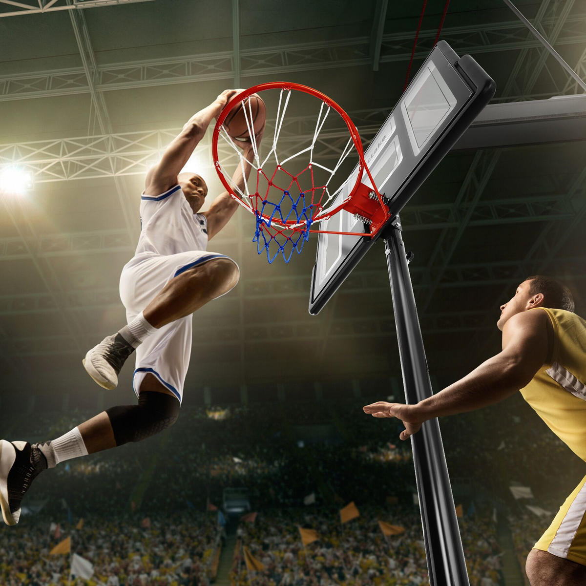 BASKETBALLKORB Dirk,mit Rollen, inklusive Ball und Pumpe,schwarz - Schwarz, Textil (111/150cm) - tectake