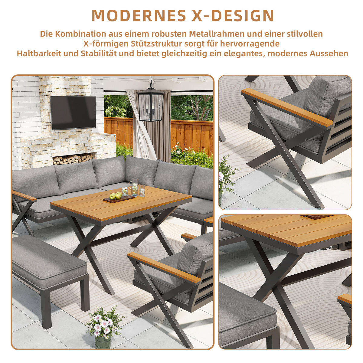 LOUNGE-GRUPPE X-Design Grau/Beige - Grau, Metall - ComfortXL