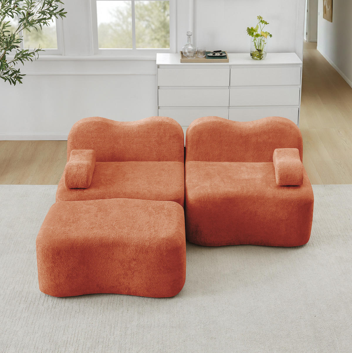 ECKSOFA 192/167/70 cm Orange aus Samt mit Ottomanen und modularem Design - Orange, Textil (167/192cm) - OKWISH