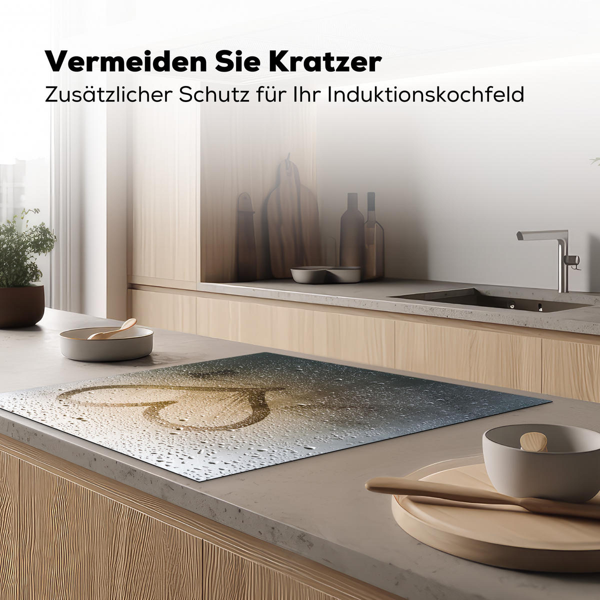 HERDABDECKPLATTE Herz - Kondenswasser - Wasser - 3D Induktionsmatte 78x78 cm - Grau, Kunststoff (78/78/0.2cm) - MuchoWow