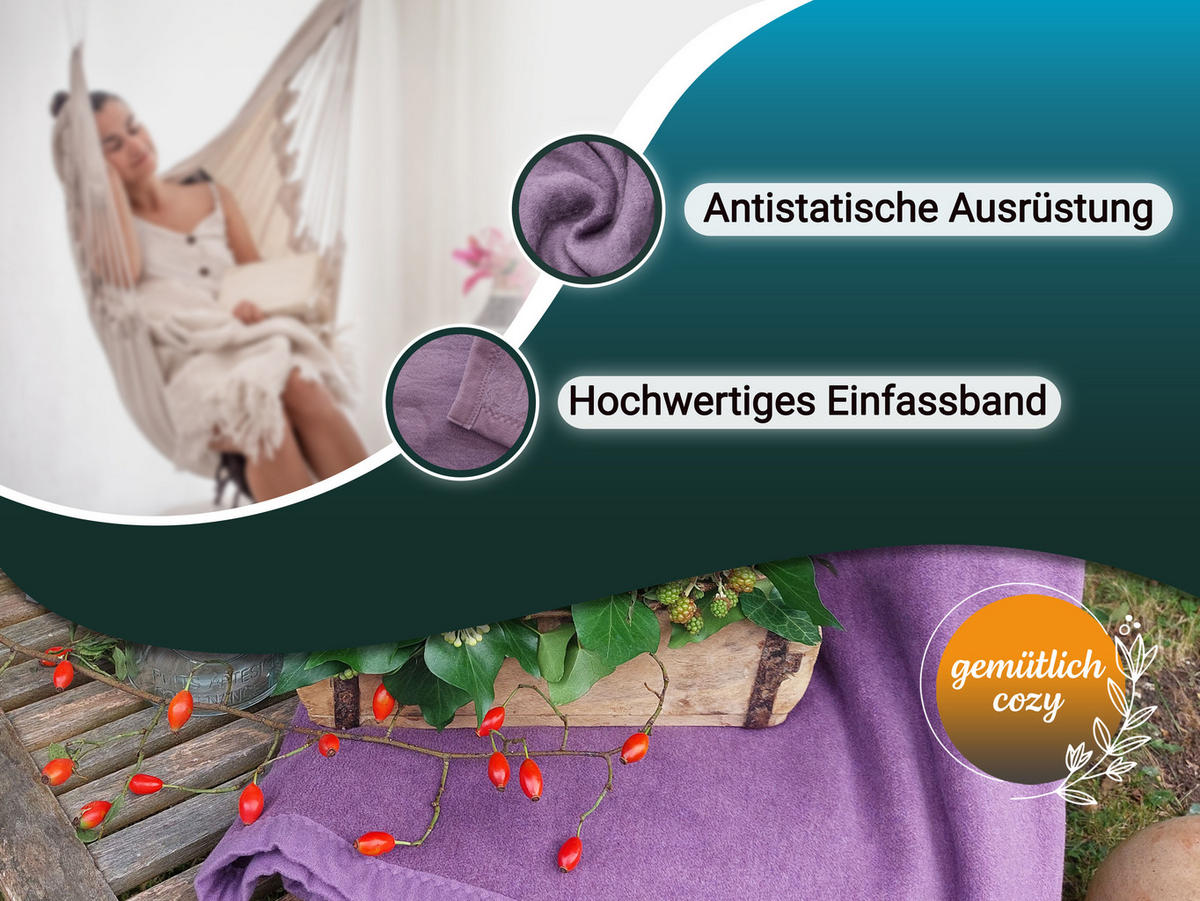 KUSCHELDECKE, 150x200 cm, 60% Baumwolle, 40% Polyacryl, Lila - Flieder, Naturmaterialien (150/200cm) - Zollner