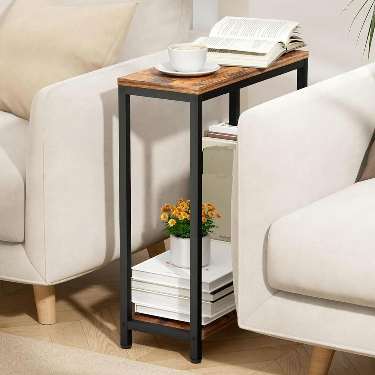 BEISTELLTISCH mit 2 Etagen Rustikal Braun/Schwarz - Braun, Holzwerkstoff (21/43/62cm)