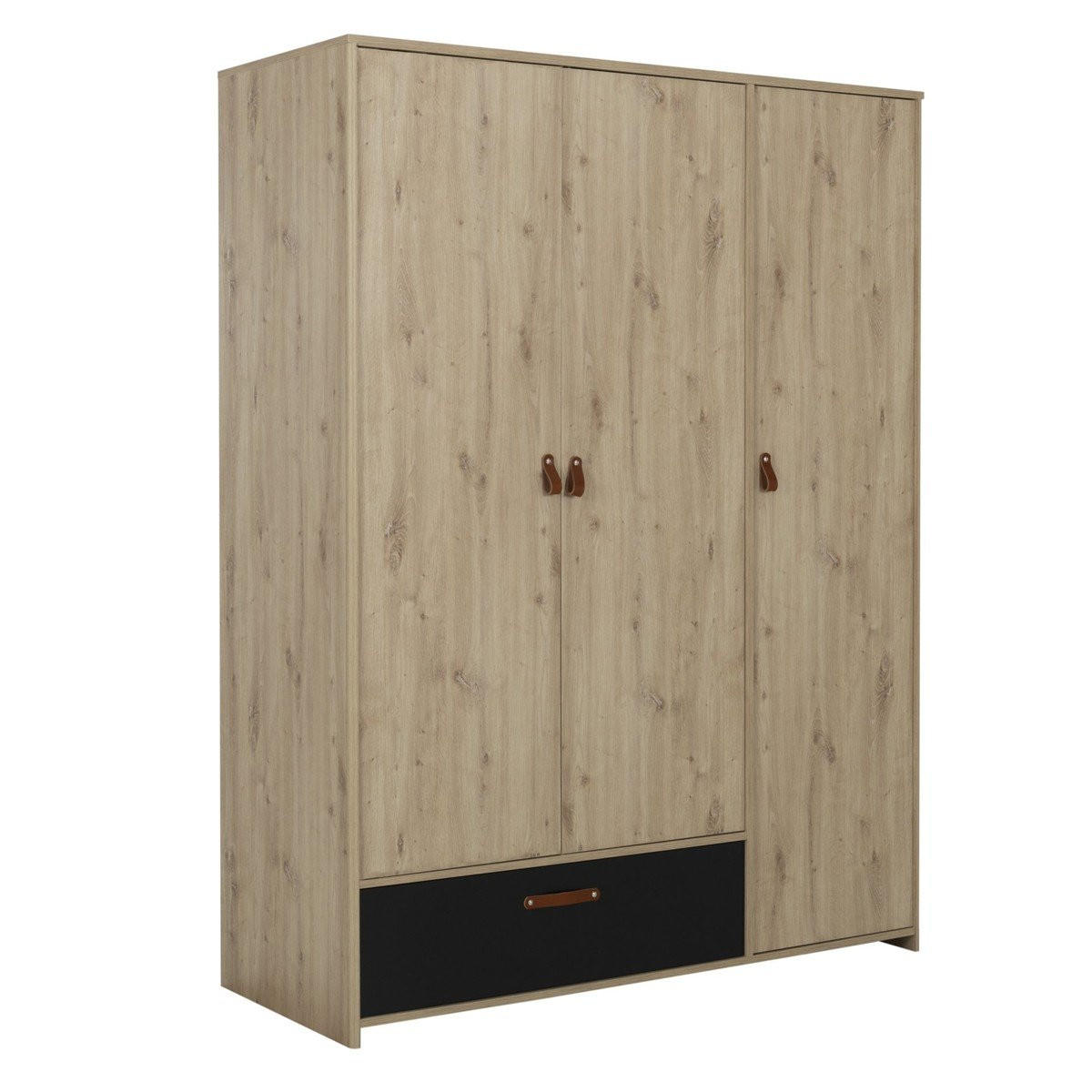 KLEIDERSCHRANK 3 Türen 1 Schublade industrieller Stil Eiche Handwerkskunst - Französische Herstellung - 60/152/200 cm - Apfelbaumfarben, Holzwerkstoff (152/200/60cm) - Calicosy