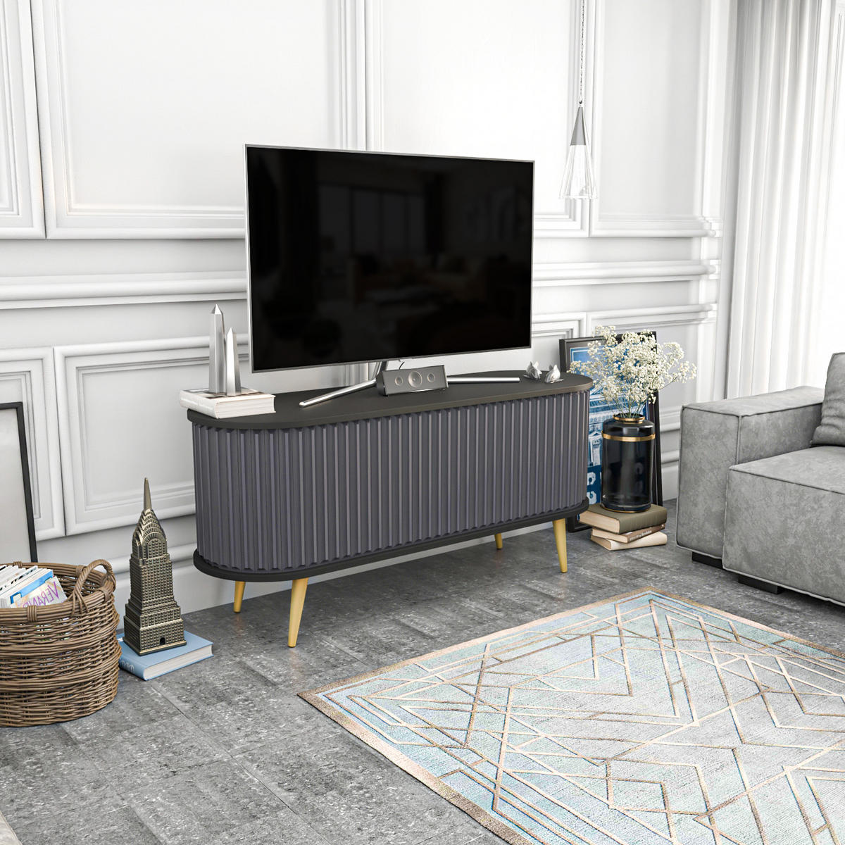 TV-ELEMENT Stor Schwarz Anthrazit - Anthrazit/Schwarz, Holz/Holzwerkstoff (43/64/140cm) - Decorotika