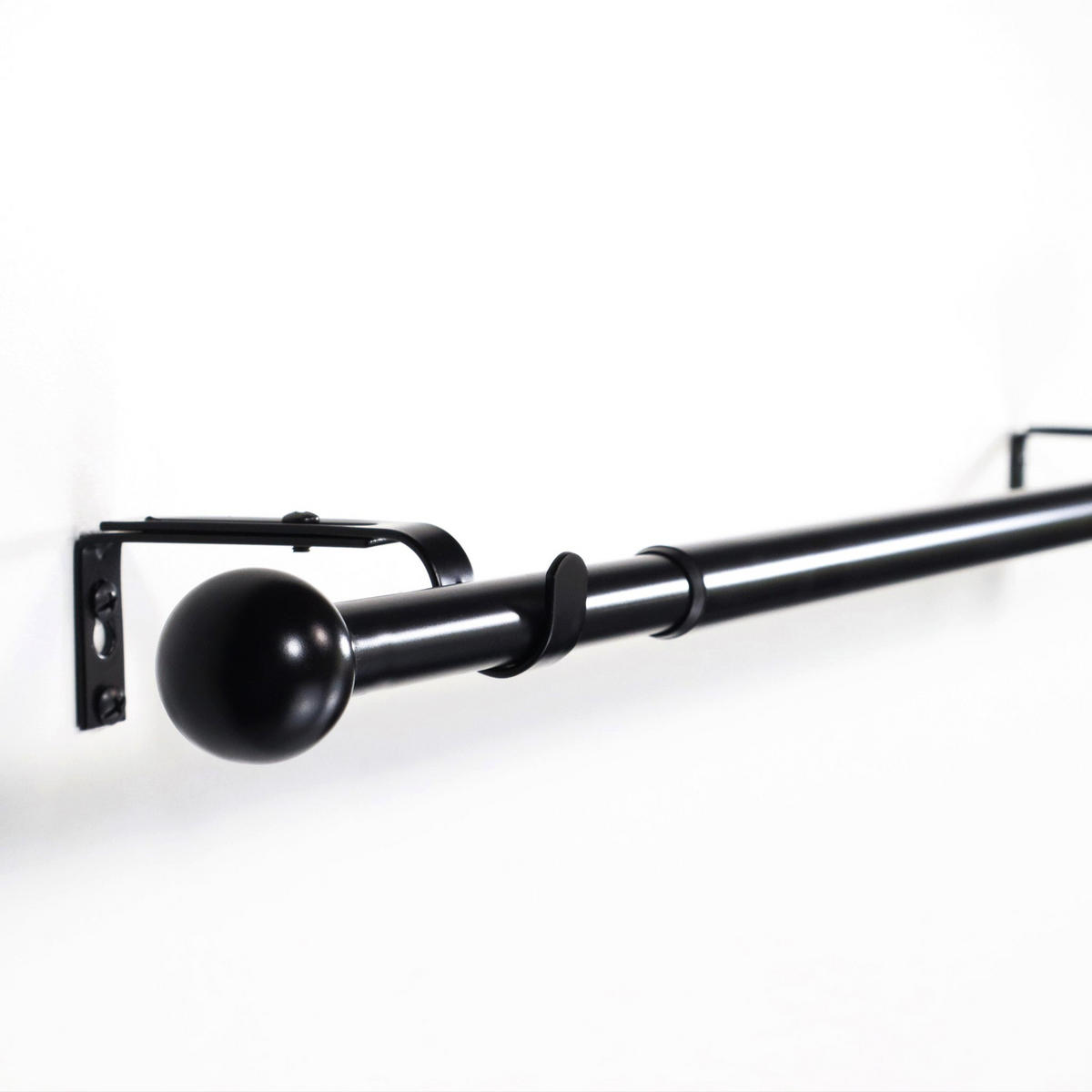 DECO-RAUM Gardinenstange, ausziehbar 16/19 mm, Kugelenden, moderne Optik, einfache Montage, 160-300 cm. - Schwarz, Metall (160cm) - Deco-Raum