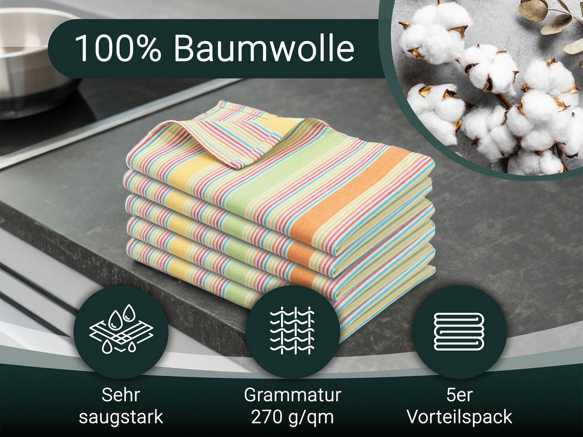 GESCHIRRTÜCHER, 5er-Set, 50x70 cm, 100% Baumwolle, bunt - Multicolor, Textil (50/70cm) - Zollner