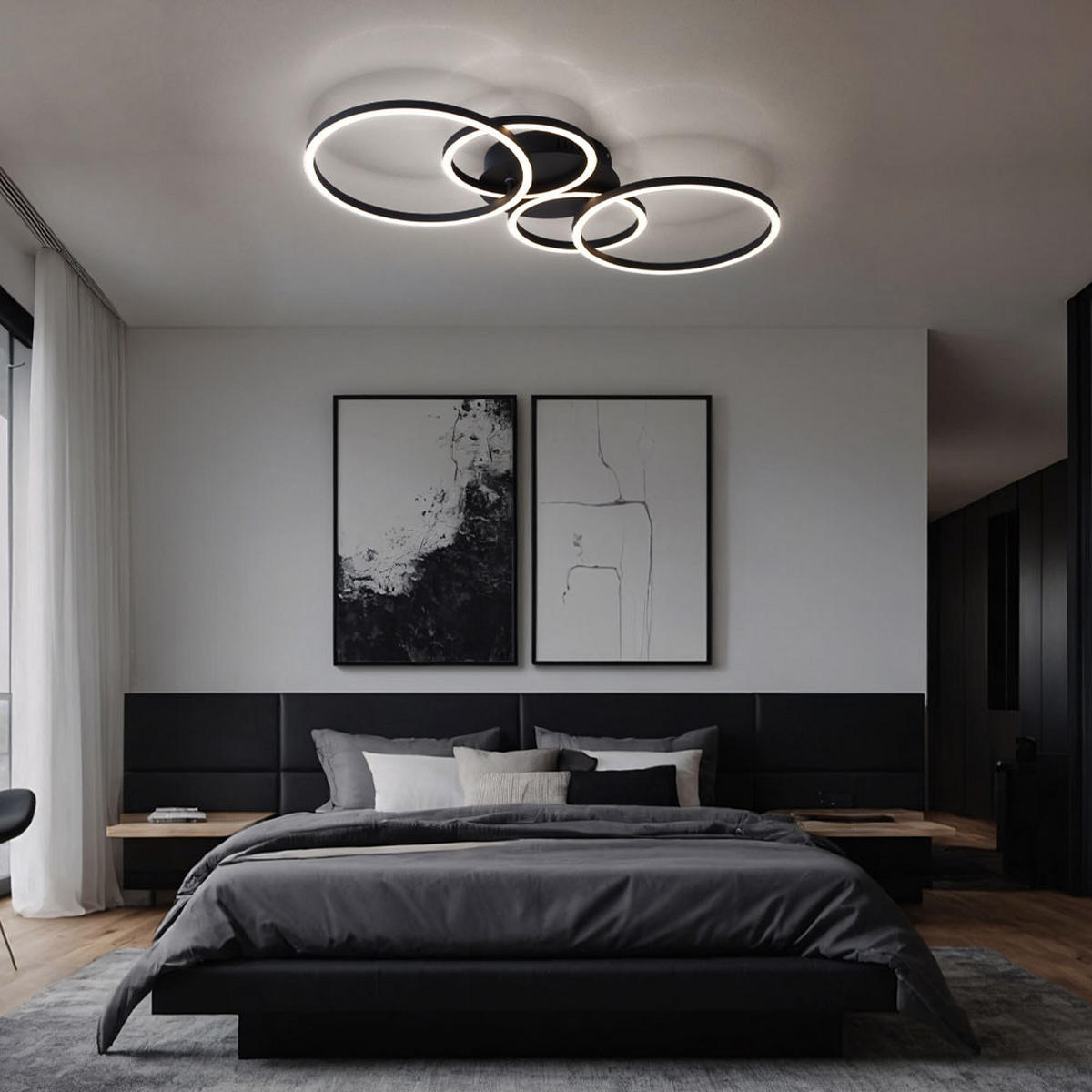 LED DECKENLEUCHTE Ring Design Schwarz Matt - Schwarz, Metall (65.5/40.6/7.5cm) - Globo Lighting