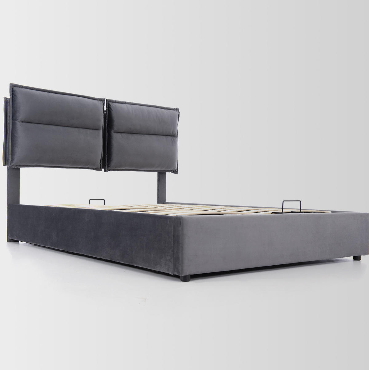 SAMT-POLSTERBETT 140/200 cm Grau mit Bettkasten, verstellbarem Kopfteil und Matratze - Grau, Textil (140/200cm) - BEAOK