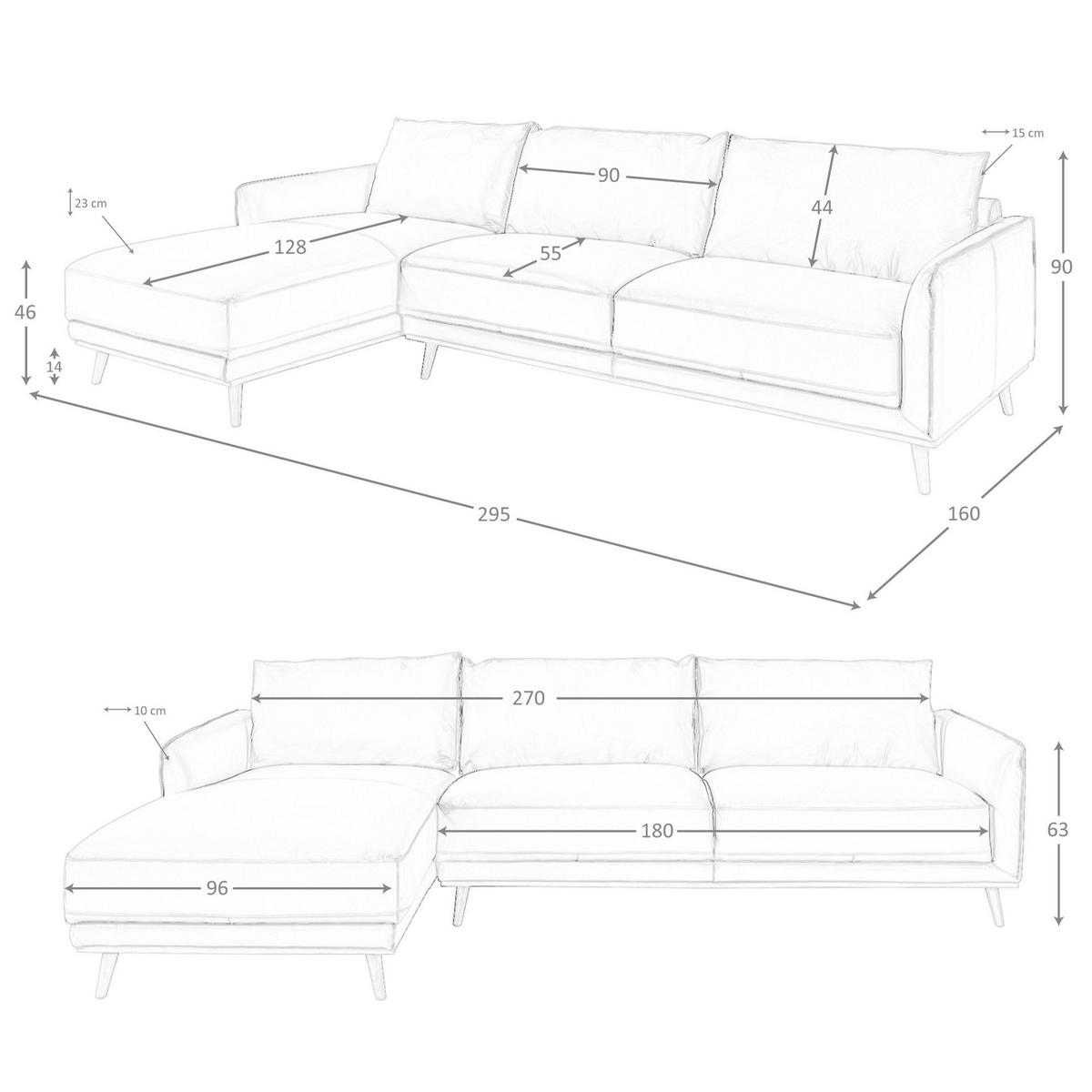 ECKSOFA Linkes Chaiselongue-Sofa aus grünem Leder 295/160/90 cm - Grün/Honig, Leder (295/160cm) - ANGEL CERDA