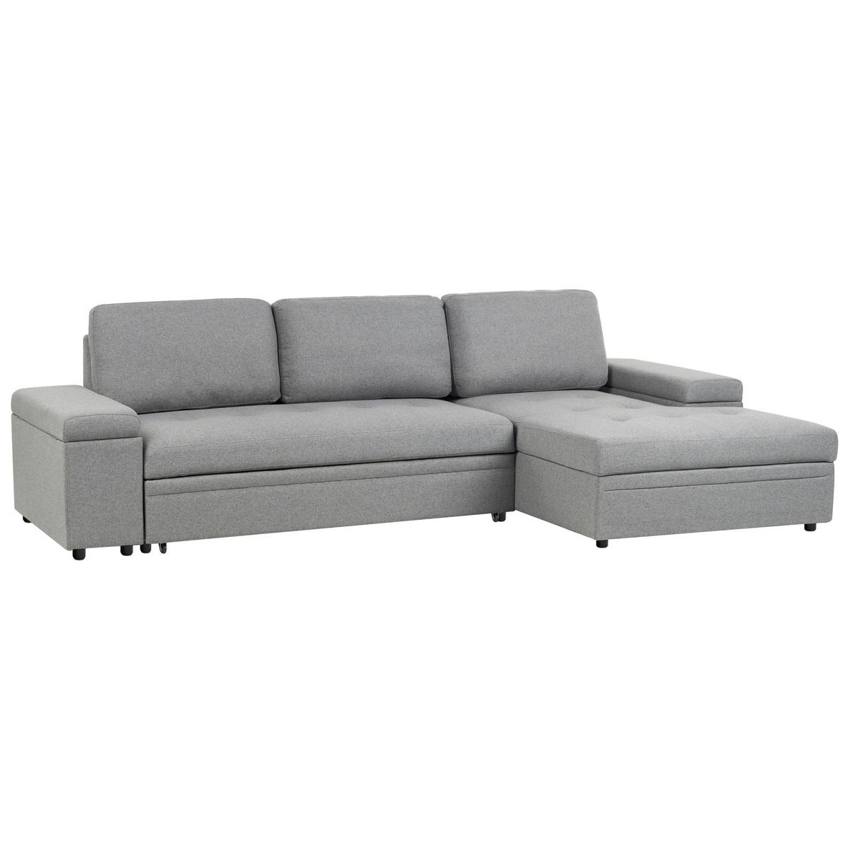 ROZKLÁDACÍ ROHOVÁ POHOVKA 3-místná Umělý len Šedá s úložným prostorem levostranná Hrisey - šedá, textil (293/161cm) - Beliani
