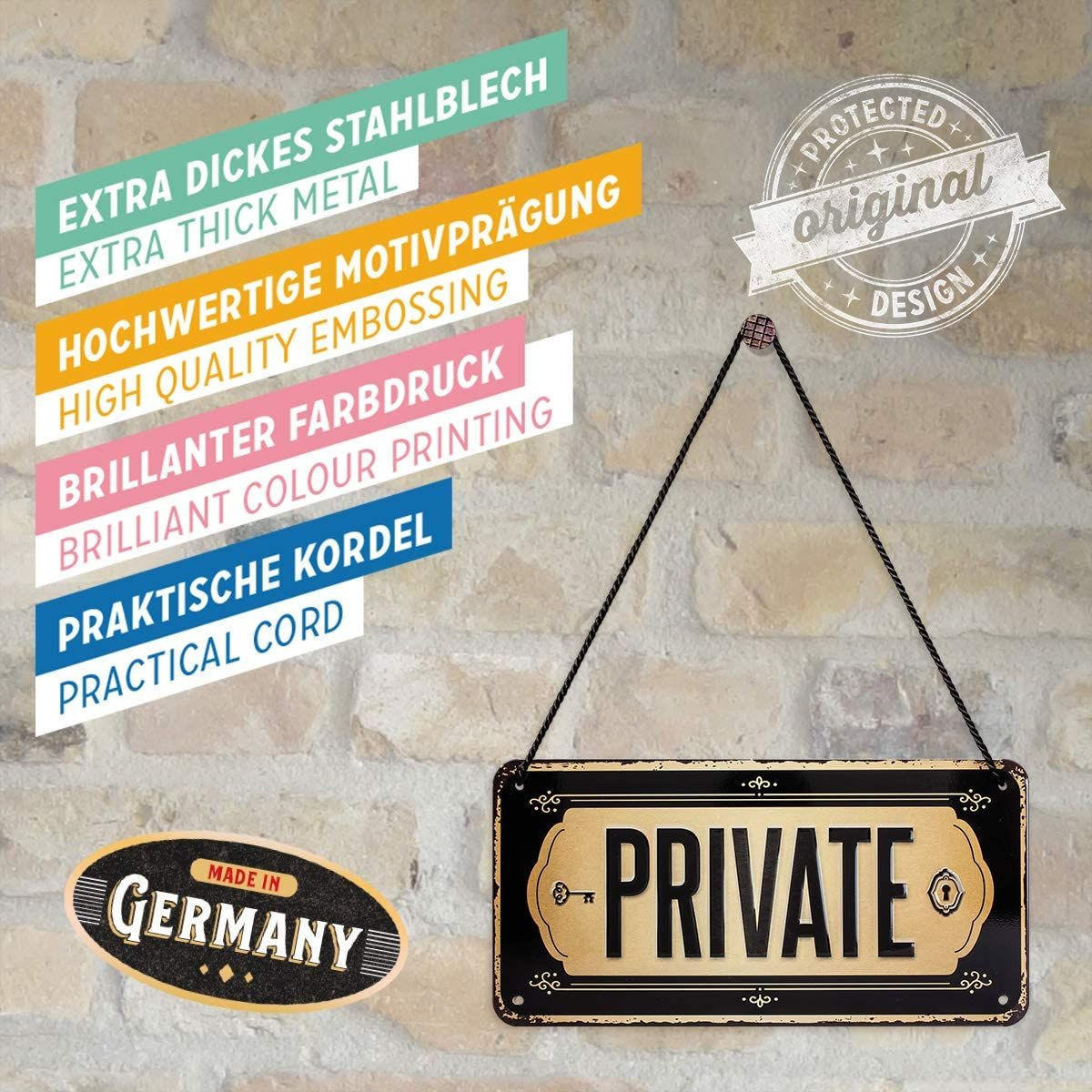 HÄNGESCHILD 10/20 cm Achtung Private - Multicolor, Metall (20/10/0.2cm) - Nostalgic-Art