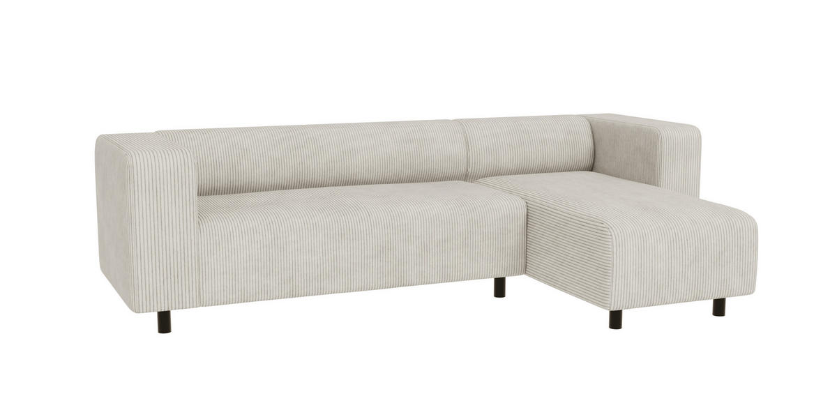 ECKSOFA Tove Beige Cord - Ottomane rechts - Beige/Schwarz, Holz/Kunststoff (240/142cm) - S-Style Möbel