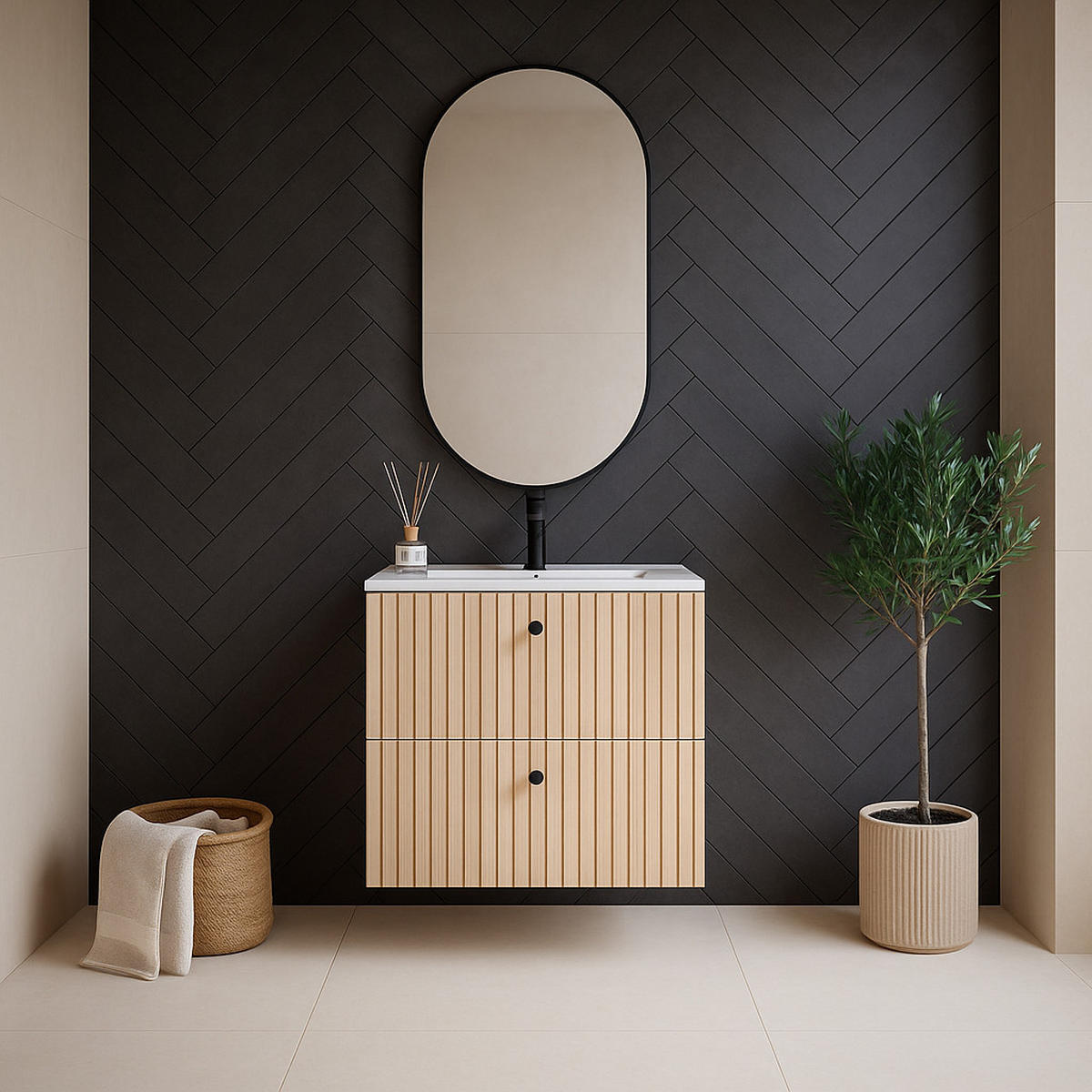 BADMÖBEL-SET Saros 2 Teile Eiche Hell - 60 x 45 x 61 cm - Eichefarben, Holz (60/61/45cm) - Badplaats