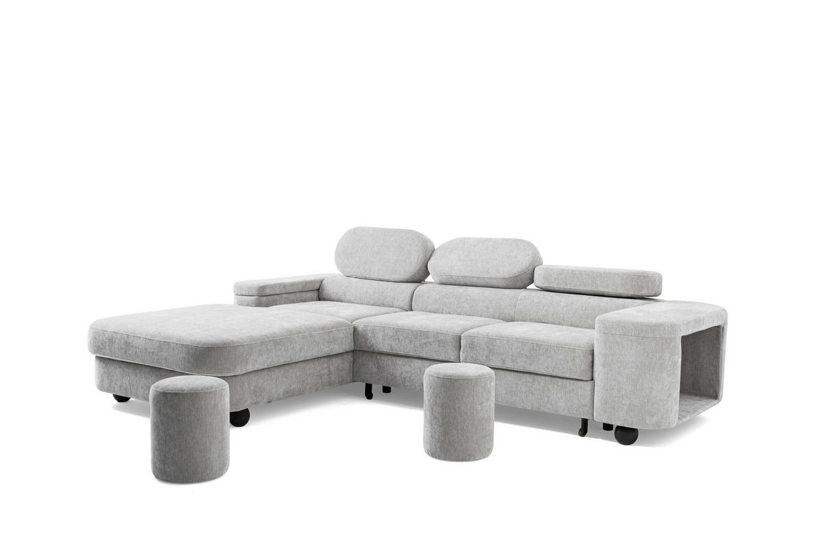 ECKSOFA LOVE L Links mit Schlaffunktion 124x210 Chenille Hellgrau - Hellgrau/Schwarz, Holz/Textil (284/205cm) - Muffo
