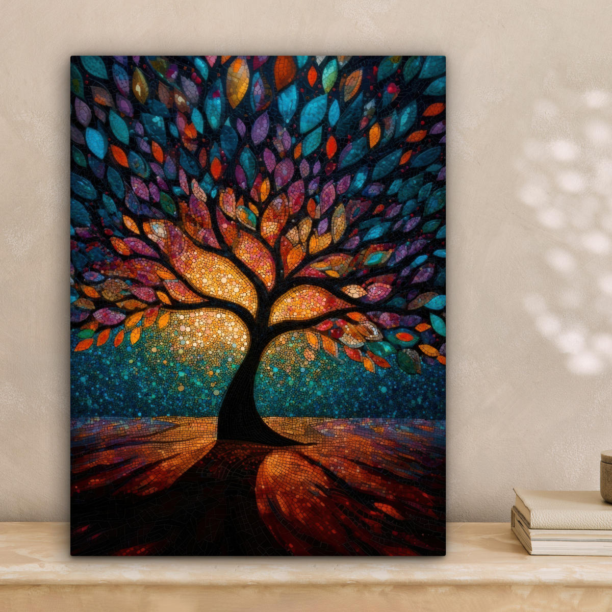 LEINWANDBILD Mosaik - Bunt - Baum - Äste Room Decor 30x40 cm - Multicolor, Textil (30/40cm) - MuchoWow