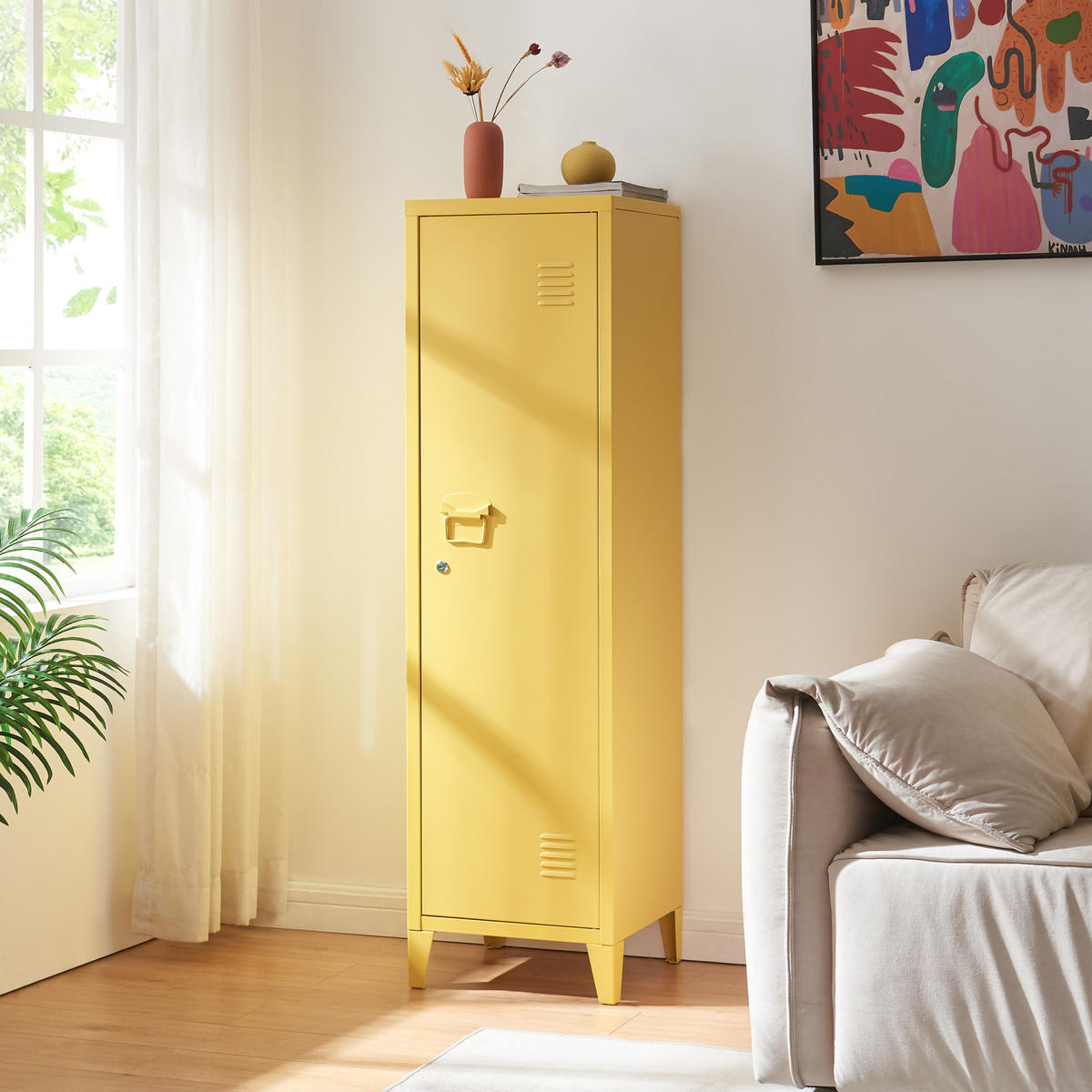 EINZELSPIND Kurikka - Gelb, Metall (38/137/38cm) - [en.casa]