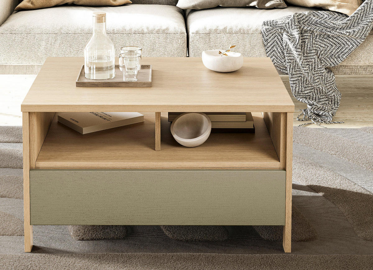 COUCHTISCH Salbei, Eiche, Beistelltisch skandinavisch 80 x 60 cm, Soft-Close - Eichefarben/Salbeigrün, Holzwerkstoff/Metall (46/60/80cm) - Furn.Design