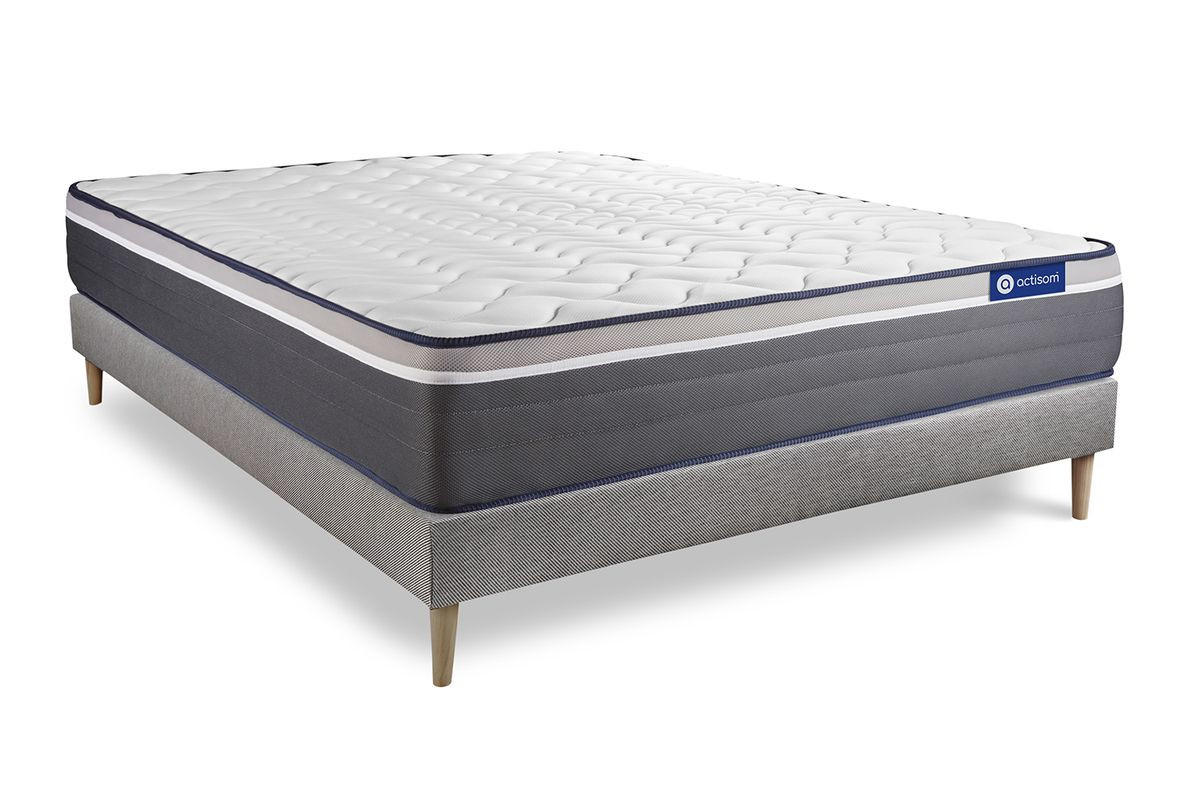 BETT Actimemo plus Memory-Schaum 130 x 200 cm h4 - Kit Bettgestell Grau - Beige/Grau, Karton/Holz (130/200cm) - ACTISOM