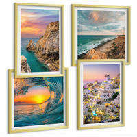 BILDER SET 4er Set - 50x50 cm & 40x60 cm Goldrahmen - Meereswellen, weiße Häuser, Santorini - Goldfarben, Kunststoff (50/50cm) - TULUP