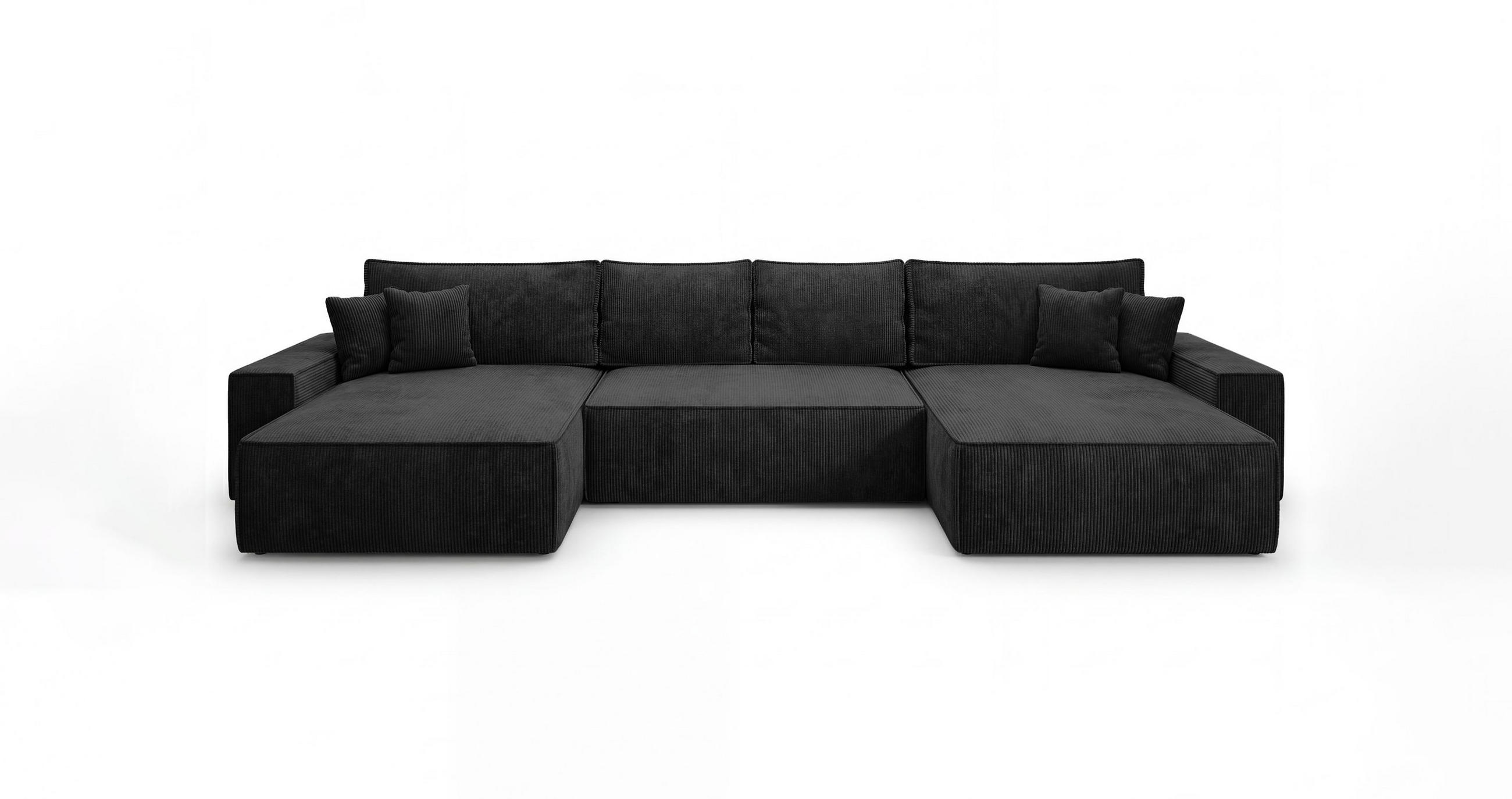 ECKSOFA CALIFORNIA U-Form schwarz Cord POSO 135 - Schlaffunktion, Bettkasten - Schwarz, Textil (385/185cm) - Cornero