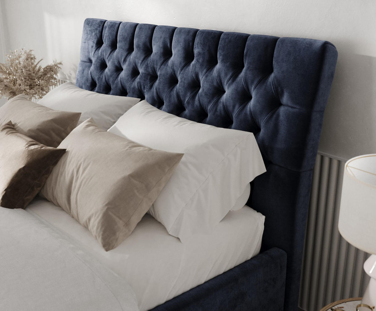 POLSTERBETT Lira 120/200 cm Marineblau im Lotta Stoff - Naturfarben/Dunkelblau, Holz/Holzwerkstoff (120/200cm) - AltaBeds