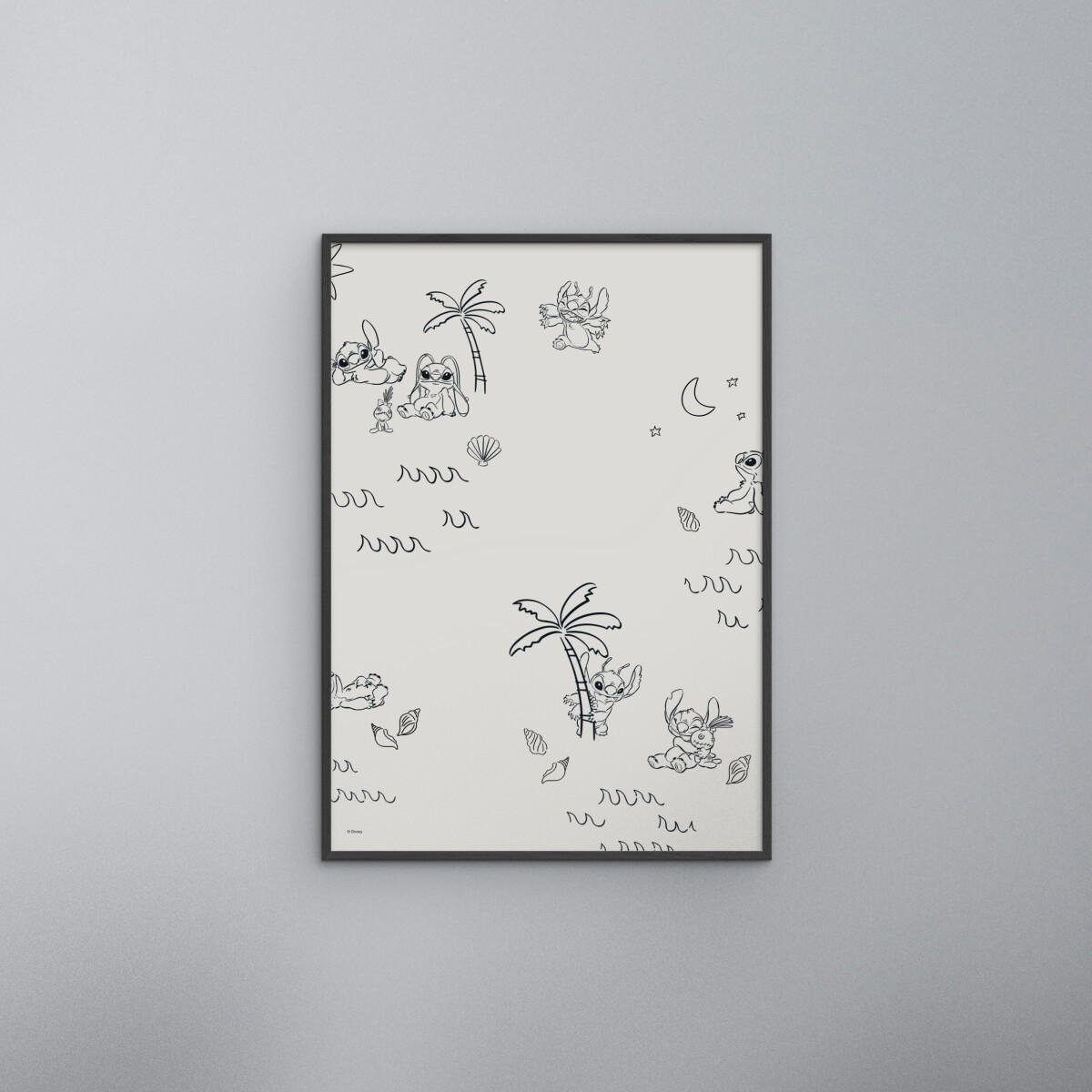 POSTER mit Rahmen Disney - Disney - Stitch Island Pattern - Beige/Schwarz, Holz/Papier (50/70cm) - Poster&Frame