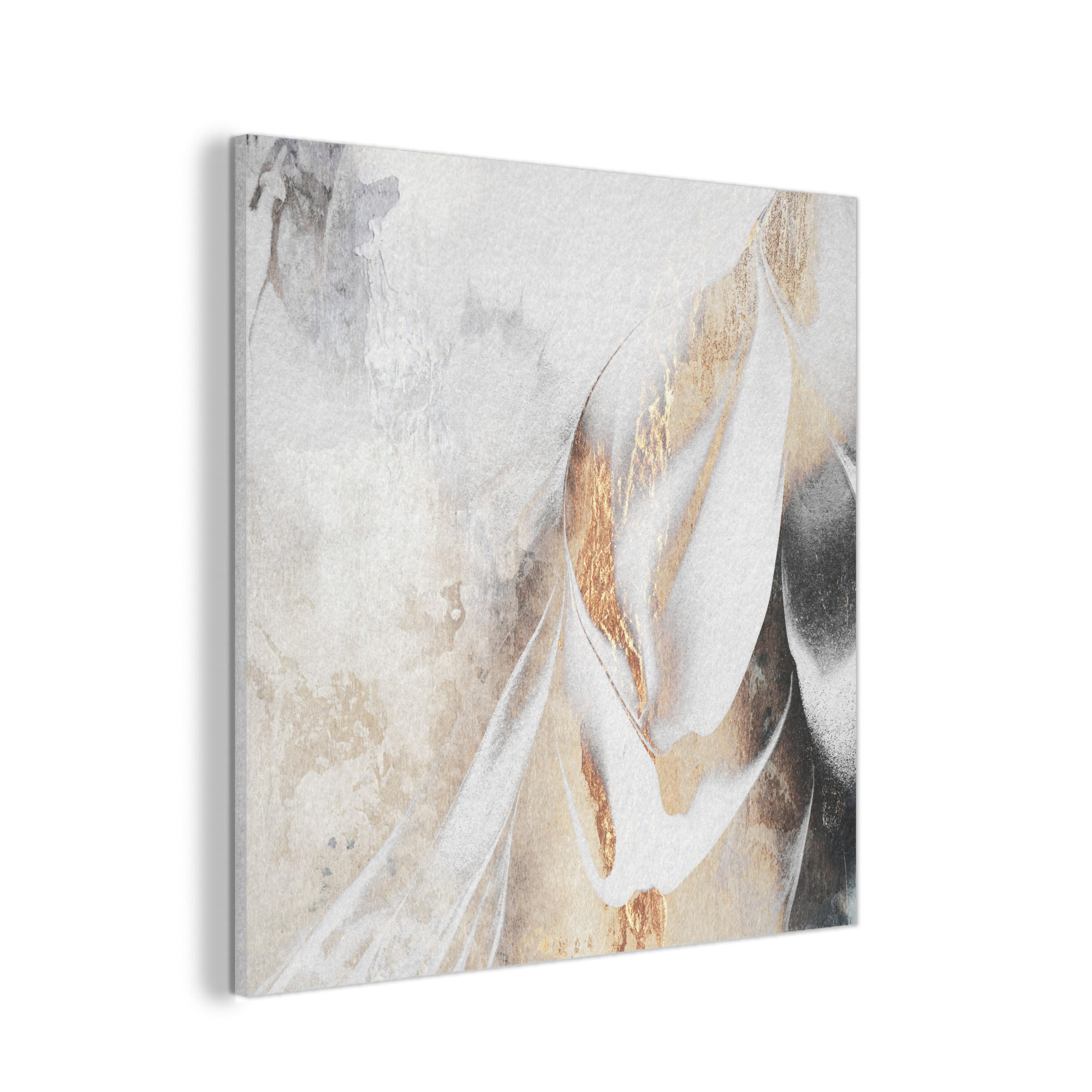 AKUSTIKPANEEL Luxus - Abstrakt - Gold - Weiß 90x90 cm - Goldfarben, Textil (90/0.9/90cm) - MuchoWow