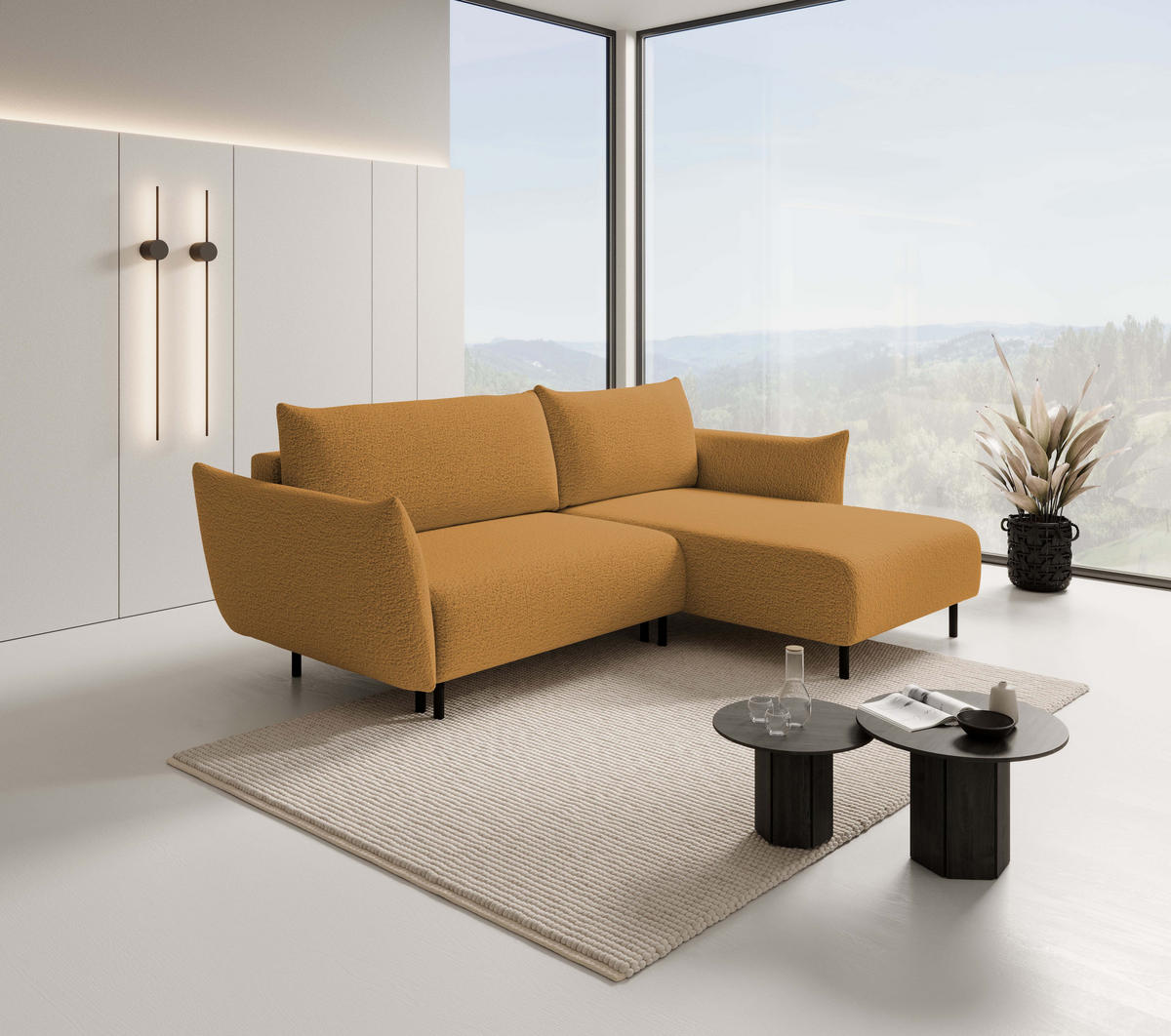 ECKSOFA ADEL mit Schlaffunktion und Bettkasten, L-förm, Metallbeine, verstellbar lose Rückenkissen, freistehend, RECHTS, 257x171x90 cm, Gold - Goldfarben, Holz/Textil (257/171cm) - DomoHome