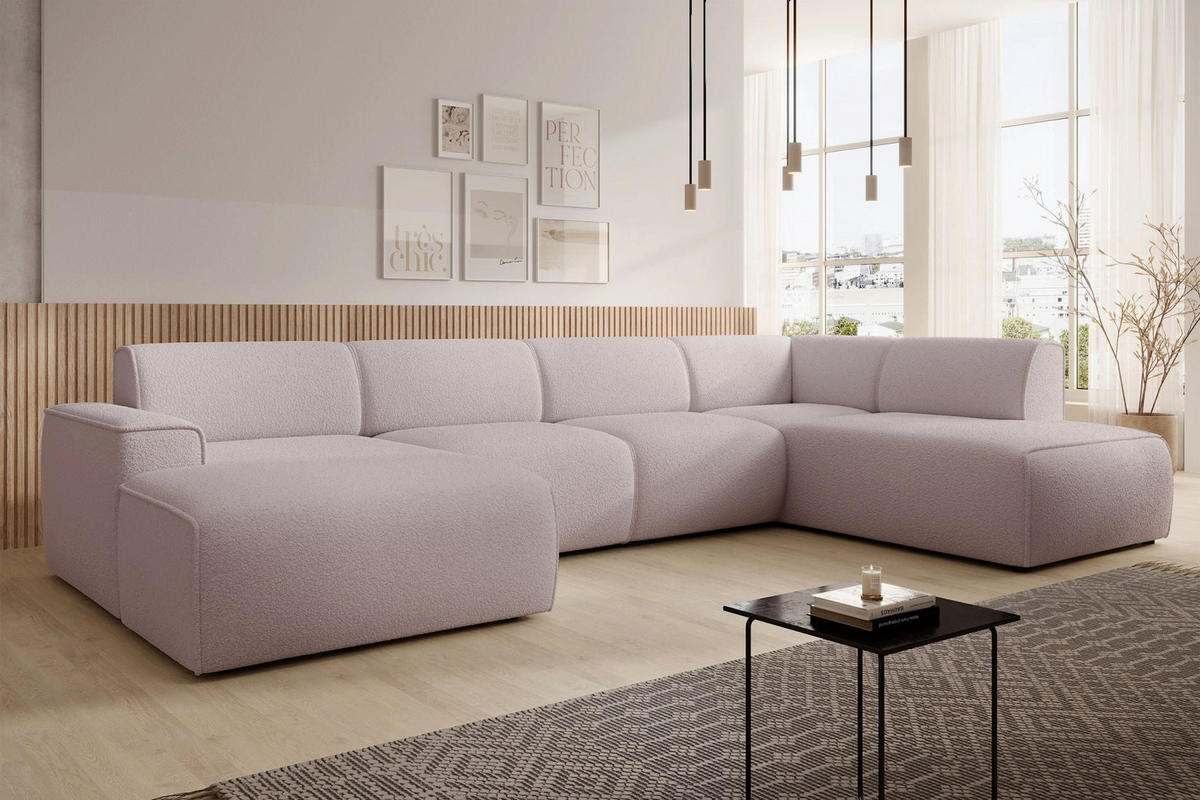 WOHNLANDSCHAFT Bouvi Beige rechts - Beige/Schwarz, Kunststoff/Textil (220/378cm) - Selsey