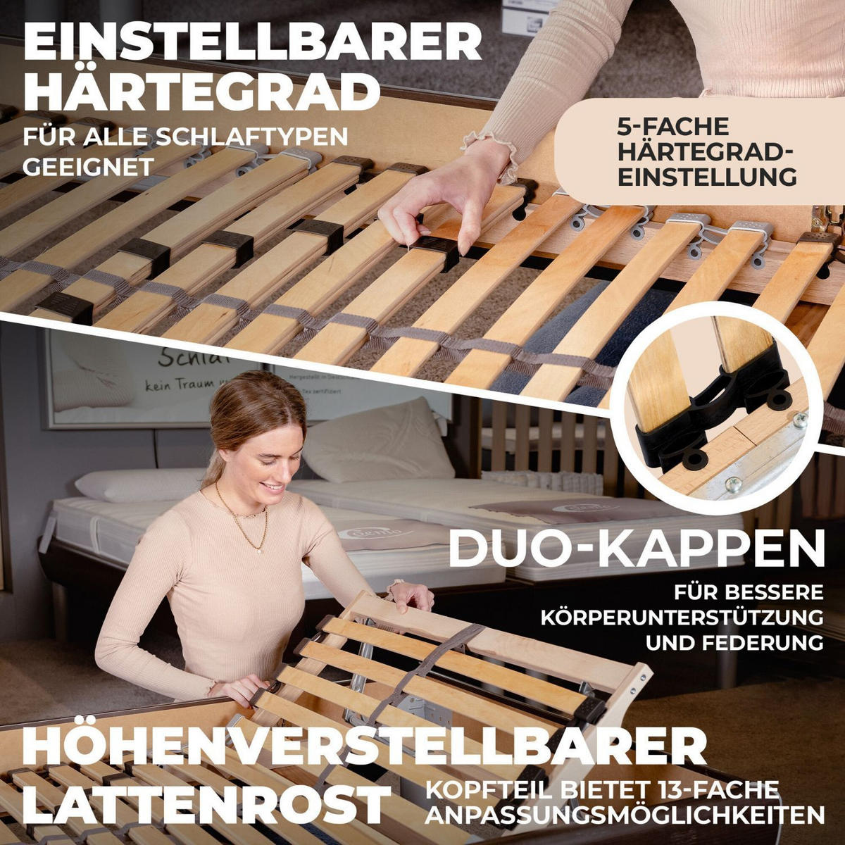 LATTENROST ERGO K 90x200 cm Kopfteil verstellbar - Naturfarben, Holz (90/200cm) - Coemo