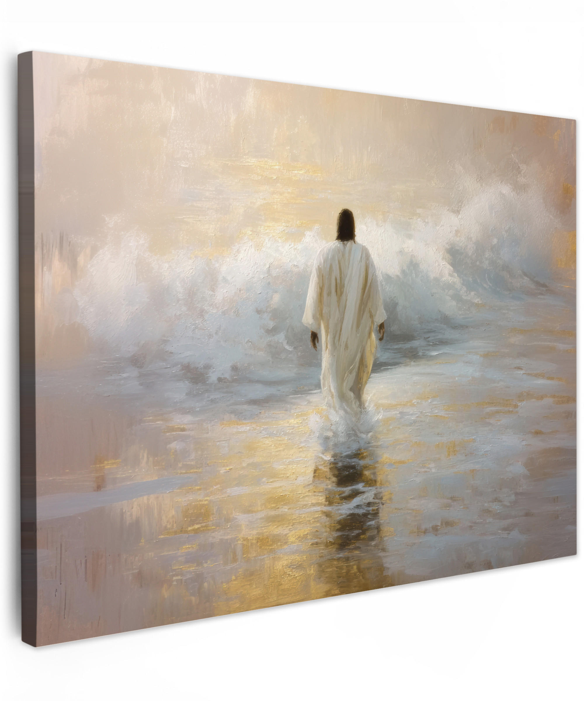 LEINWANDBILD Gemälde - Welle - Jesus - Abstrakt Wandbilder 80x60 cm - Goldfarben, Textil (80/60cm) - MuchoWow