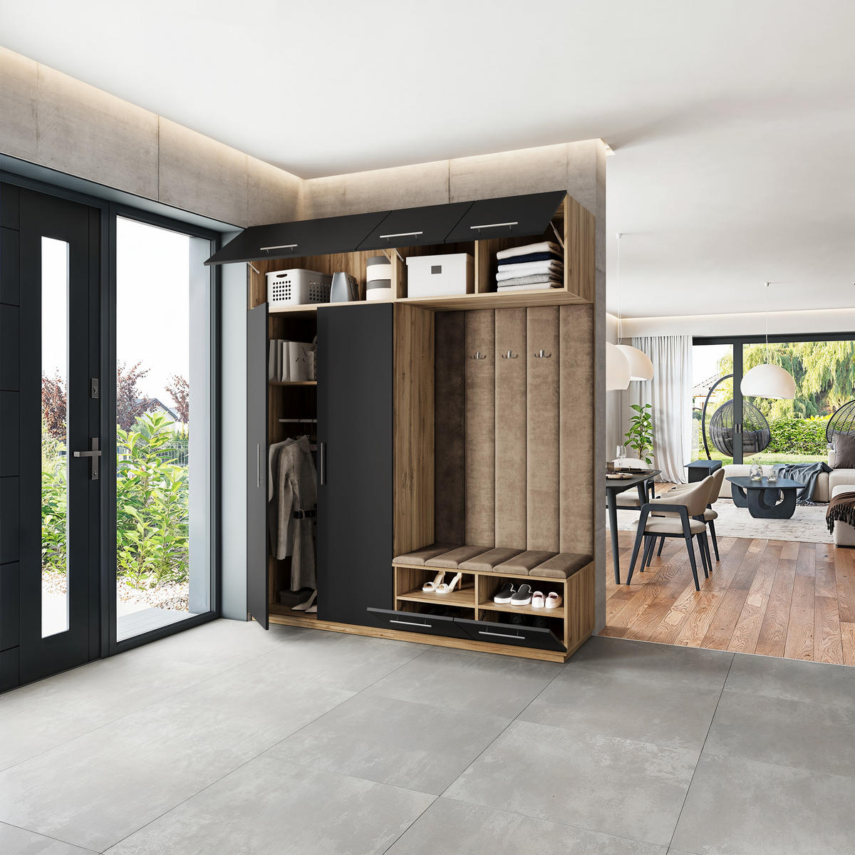 GARDEROBENSCHRANK REMA 200/240/60 cm Modern Garderobe-Set Eiche Wotan - Beige/Eiche Wotan, Holzwerkstoff (200/240/60cm) - MASSENO